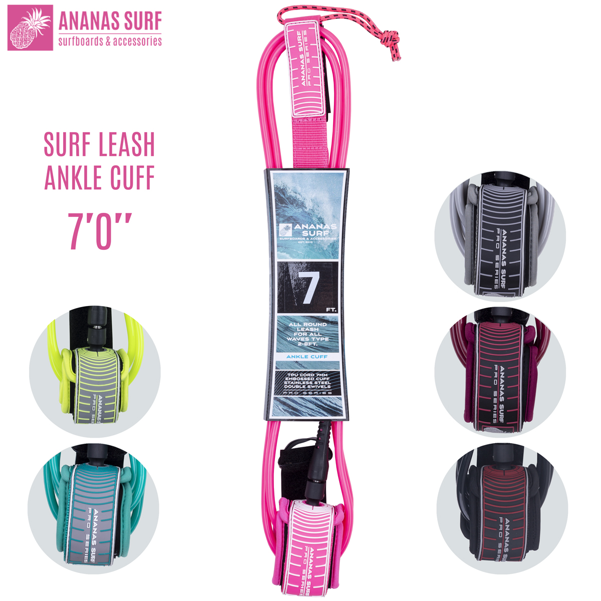 Ananas Surf 7'0" Surfboard Leash Pro Series